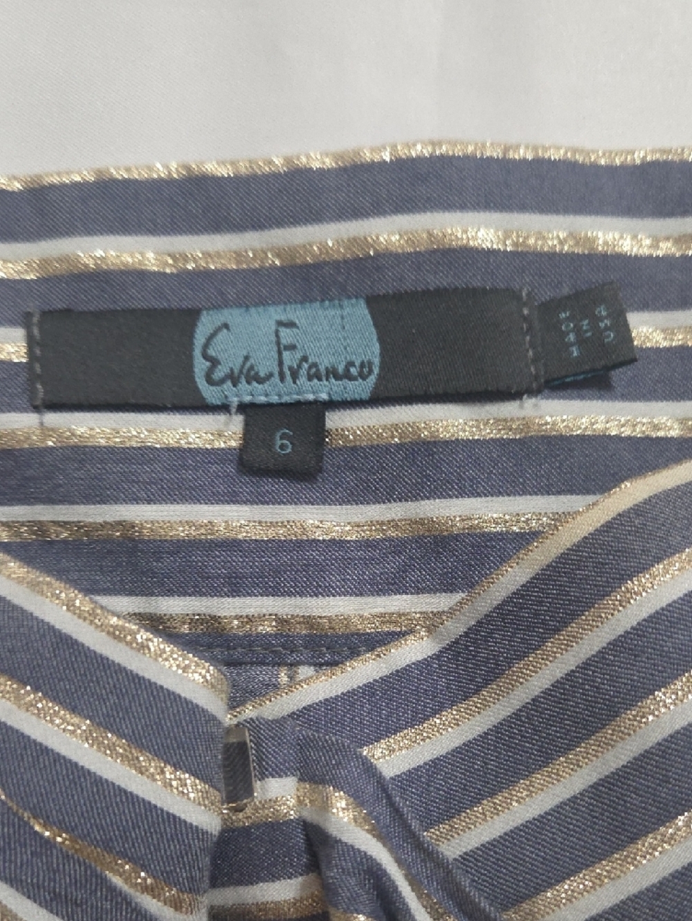 Eva Franco Striped Wide Leg Crop Pants Gold Lurex Tie Waist 6 - Picture 8 of 12